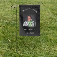 Memorial funeral black white photo garden flag