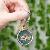 Cute cat on abstract background keychain