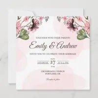 Dusty Rose Watercolor Floral Square Wedding Invitation