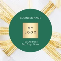 Business logo name green white address classic round sticker