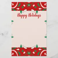 Elegant Red Green White Xmas Border Happy Holidays Stationery