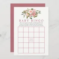 Floral Blush and Rose Gold Baby Shower Baby Bingo Invitation