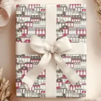 Gray and Purple City Houses Pattern Wrapping Paper