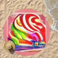 Santa Monica Pier swirly Candy AI Art Beach Towel