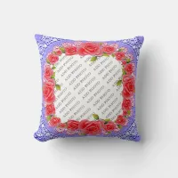 Pink Roses, Lace, Blue Background Add Photo Pillow