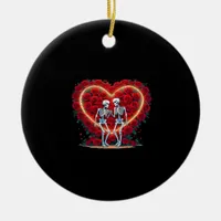 Skeleton Couple Holding Hands Inside A Heart Of Ro Ceramic Ornament
