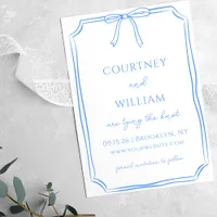 Chic Tying the Knot Hand-Drawn Bow Whimsical Blue Save The Date