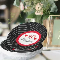 40 & Fabulous Red 40th Birthday Black White Stripe Paper Bowls