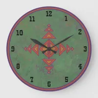 Southwest Sagebrush Green Geometric Design  Large Clock