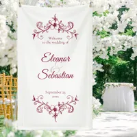 Elegant Vintage Romance Burgundy Wedding Welcome Banner