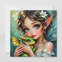 Pretty  Fairy and Dragon Themed Girl's   Card