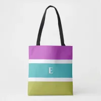 Monogram Bright Striped Pink Blue Green Patterned Tote Bag