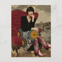 1920s Woman in Colorful Mandala Skirt and Boots Postcard