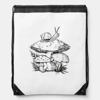 Cottagecore Goblincore Mushroom Snail Drawstring Bag