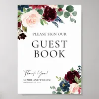 Guest Book Wedding Sign Boho Floral  Burgundy 