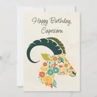 Capricorn Goat Zodiac Floral Birthday Card