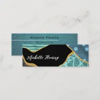 Blue and Gold Linen Fabric Mini Business Card