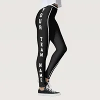 Sports Team Name Black Vertical Text Striped  Leggings