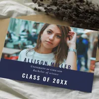 Navy Blue Modern Typography Photo Graduation Party Invitation