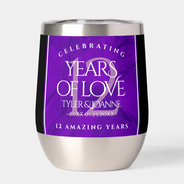 Elegant 12th Silk Wedding Anniversary Celebration Thermal Wine Tumbler