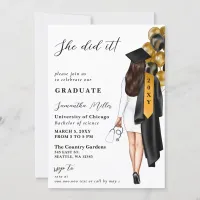 Gold Black Nurse Photo She Did It Graduation Invitation