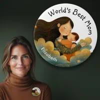 Cute Illustration of Mother & Child | Mother's Day Button