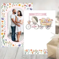 Pink Photo Thank You – Floral Hedgehog Baby Shower