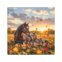 A Mama Horse and her Foal in Autumn Metal Print