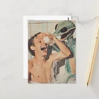A Bathing Shock Alien Shows Up While in Bathtub Postcard