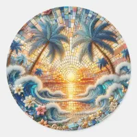 Magical Mosaic Tropical Ocean Sunset Classic Round Sticker