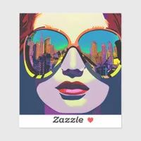 Abstract Woman in Sunglasses with City Reflection  Sticker