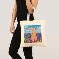 Cute Easter bunny in the flowers Tote Bag