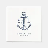 Nautical Anchor Monogram Wedding Navy Napkins