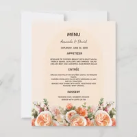 Orange pink peach florals arch wedding menu card