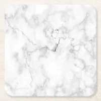 Faux Classic White and Gray Carrera Marble Square Paper Coaster