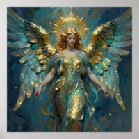 A Beautiful Gold and Turquoise Angel  Poster