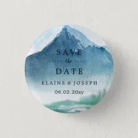 Rustic Watercolor Mountains Lake Save The Date Button