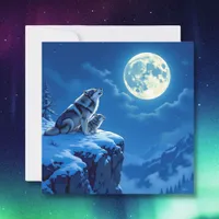 Mama Wolf and her Cub Howling at Moon Holiday Card