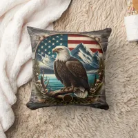 Majestic Eagle Against American Landscape Throw Pillow