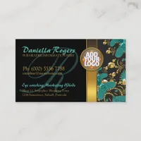 Black + Teal + Gold sparkle unique stylish dark Business Card