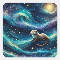 Otter in a Starry Night Ocean Square Sticker