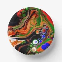 Orange, Blue, Green, Black Digital Fluid Art    Paper Bowls