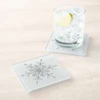 Elegant Silver Glitter Snowflake Christmas Glass Coaster