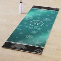 Festive Light Blue Foil Snowflakes Monogram Name Yoga Mat