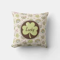 Cute Lucky Shamrock and Rainbows St. Patrick's Day Throw Pillow