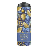 Blue Gold Christmas Merry Pattern#22 ID1009 Thermal Tumbler