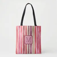 Vertical Stripes Plum Color Block Monogram Tote Bag