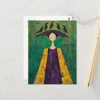 Woman With Birds on Her Head  Postcard