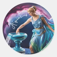 Zodiac Sign Aquarius Goddess | Rainbow Colored Classic Round Sticker