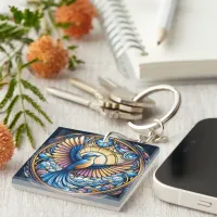 Majestic Bluebird Under the Golden Sun Keychain